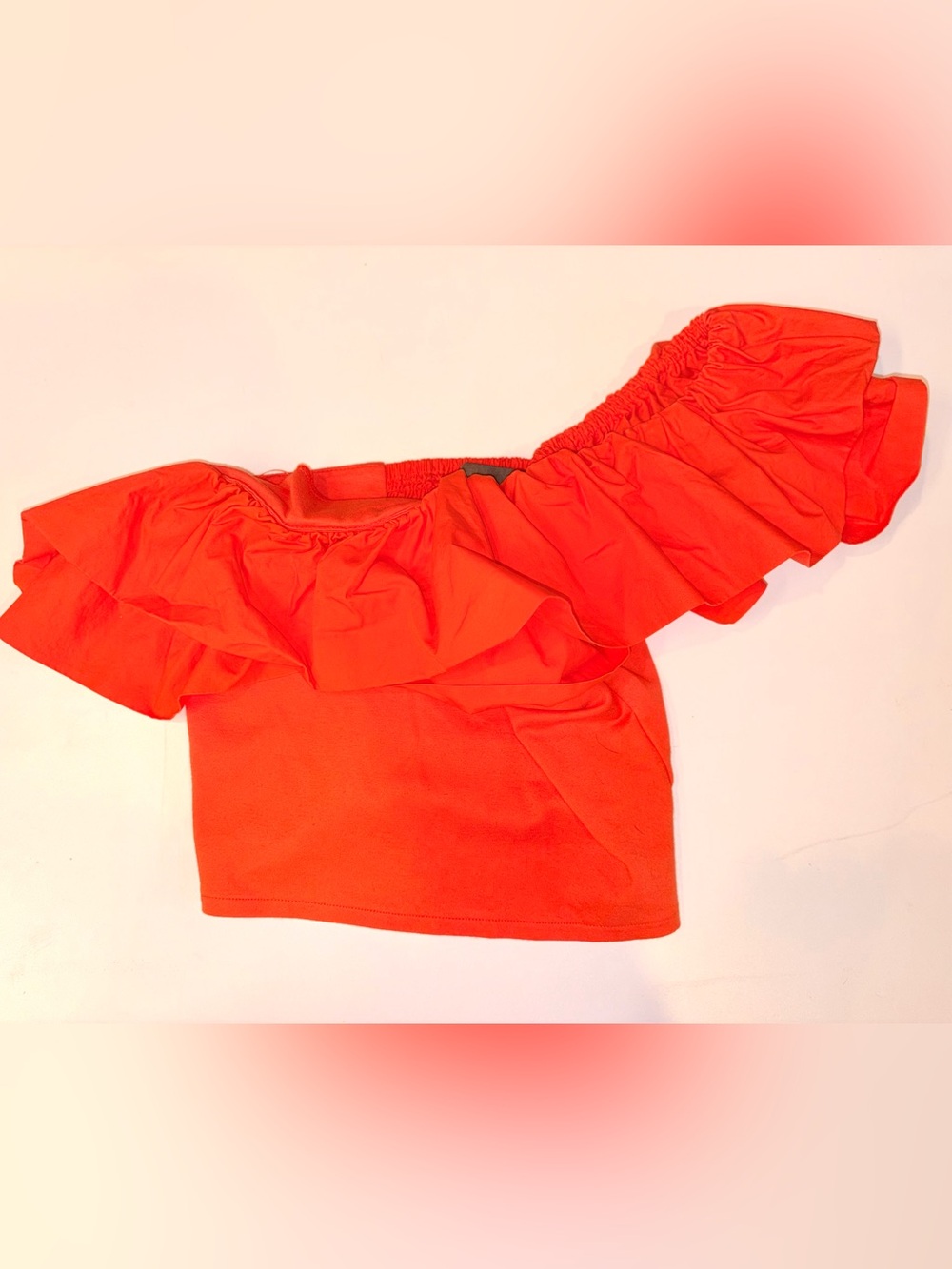 Sunday in Brooklyn Vibrant Orange Off-Shoulder Ruffle Crop Top Size M